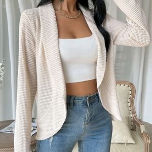 Cream Blazer lightweight knit cardigan work office beige Breathable Casual